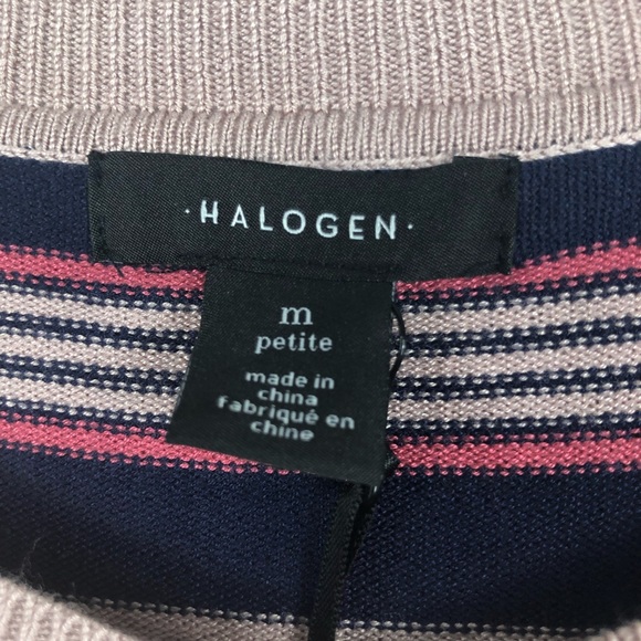 Halogen || Striped crew neck button front cardigan - Picture 4 of 6